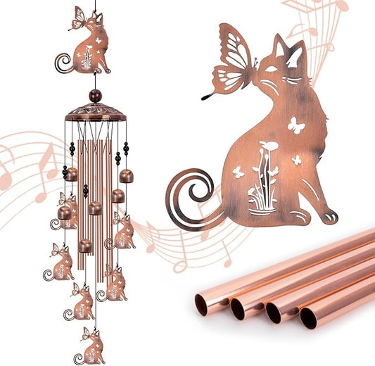 Cat Wind Chimes for Outside, Large Cat Garden Decor Outdoor Wind Chime, Memorial Decor for Women Cat Lover, Kitty Metal 40" Outdoor Windchimes for Lawn, Porch, Patio, Yard, Christmas