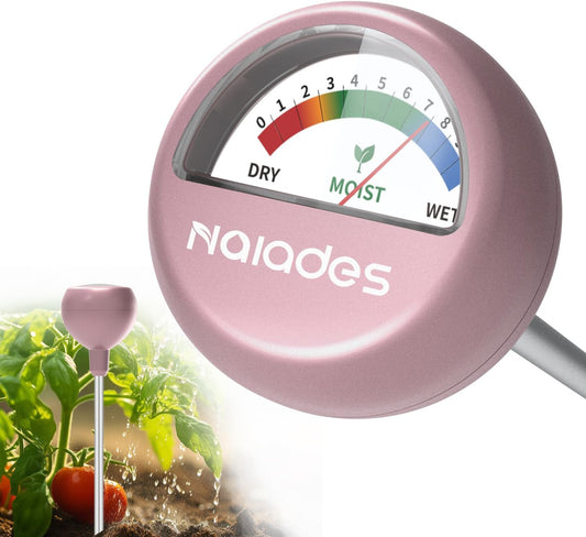 Soil Moisture Meter, Naiades Rose Gold Plant Hygrometer Sensor Water Monitor for Farming Gardening Indoor Outdoor Plants (No Batteries Needed)