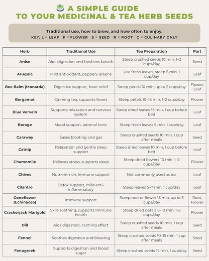 Tactiko Survival 40 Medicinal and Tea Herb Seeds Variety Pack, Indoor and Outdoor Herb Garden Kit, USA Grown Heirloom Non-GMO, Herbal Apothecary for Teas, Resealable Mylar for Long-Term Storage