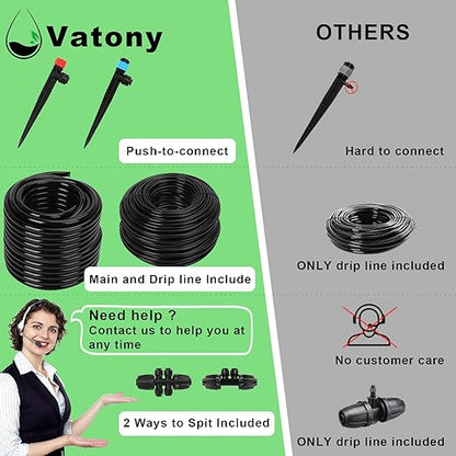 Drip Irrigation System Kit – 2025 New Quick-Connect Automatic Watering & Misting System with 48FT 1/2" Tubing, Large Coverage & Water-Saving for Greenhouses, Lawns, Gardens, Raised Beds