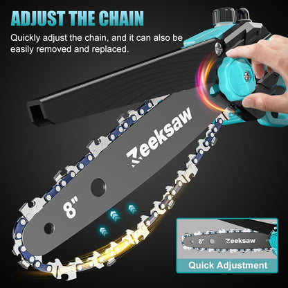 8 Inch Electric Chainsaw Cordless With Auto Oiler, Seniors Friendly Batteries Powered Hand held Chain saw Kit, Automatic Chain Tensioning & Auto Oiler For Tree Branches, Courtyard, And Garden