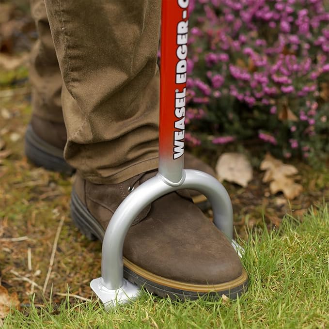 GARDEN WEASEL Edger-Chopper – Black Grip | Manual Lawn Edger Tool for Garden Beds, Sidewalks, Patios & Landscaping | T-Handle, Half Moon Blade | 91716-A
