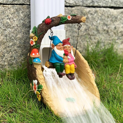Gnome On The Swing Gutter Downspout Extension Decoration,Rain Downspout Diverter Garden Statue,Decorative Gutter Extension,Downspout Splash Block,Animal Resin Statue Outdoor Décor