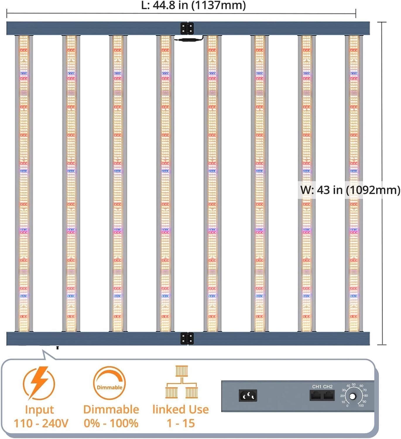 DOMMIA 800W LED Grow Lights for Indoor Plants Full Spectrum with UV, 2240µmol/s High PPF, Dimmable& Foldable, Daisy Chain& Bar Style, 4x4 Plant Lights for Indoor Growing 2-Pack