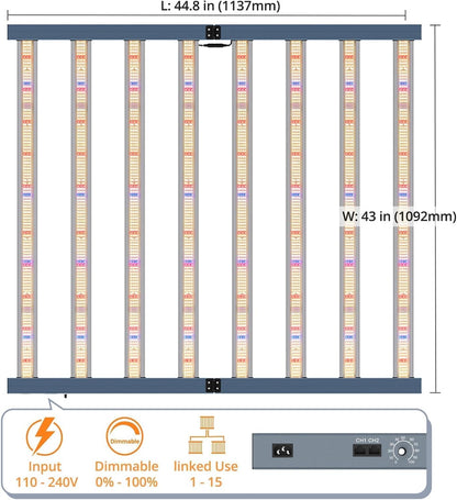 DOMMIA 800W LED Grow Lights for Indoor Plants Full Spectrum with UV, 2240µmol/s High PPF, Dimmable&Foldable, Daisy Chain&Bar Style, 4x4 Plant Lights for Indoor Growing 1-Pack