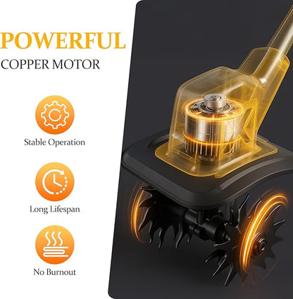 Cordless Electric Tiller, 270RPM High Speed Cordless Tiller, with 2 * 4.0Ah /21V Batteries & Charger, 9In Tilling Width and 6.6In Depth Garden Rototiller for Lawn/Gardening/Soil Cultivation