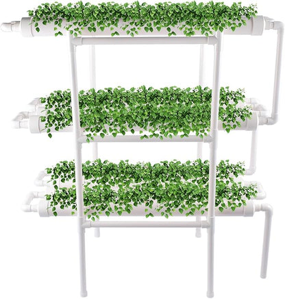 Hydroponic Grow Kit, 3 Layer 108 Plant Sites 12 Food-Grade PVC-U Pipes Hydroponics Planting System with Water Pump, Pump Timer, Nest Basket and Sponge for Leafy Vegetables