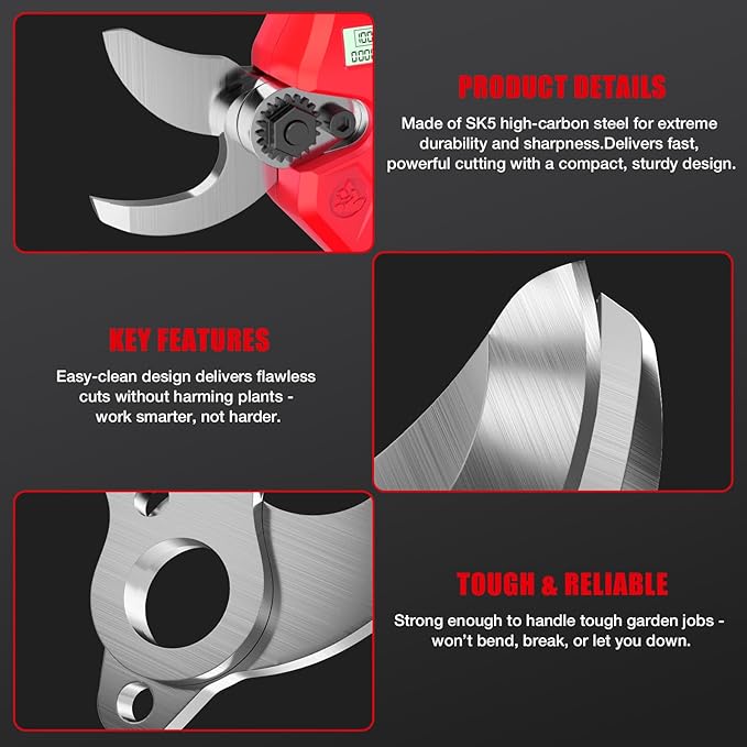 Pruning Shears for Milwaukee 18V Battery, Pruning Shears for Gardening, Cordless Motor with SK5 High-Carbon Steel Blade, 0.8-1.5" Cutting Capacity, LCD Display for Tree Pruning(No Battery)