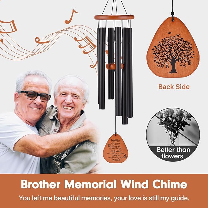 Memorial Gifts for Loss of Brother, 32" Memorial Wind Chimes for Loss of Brother Sympathy Gifts, Remembrance/Bereavement Gifts for Loss of Brother, Windchimes in Memory of Brother