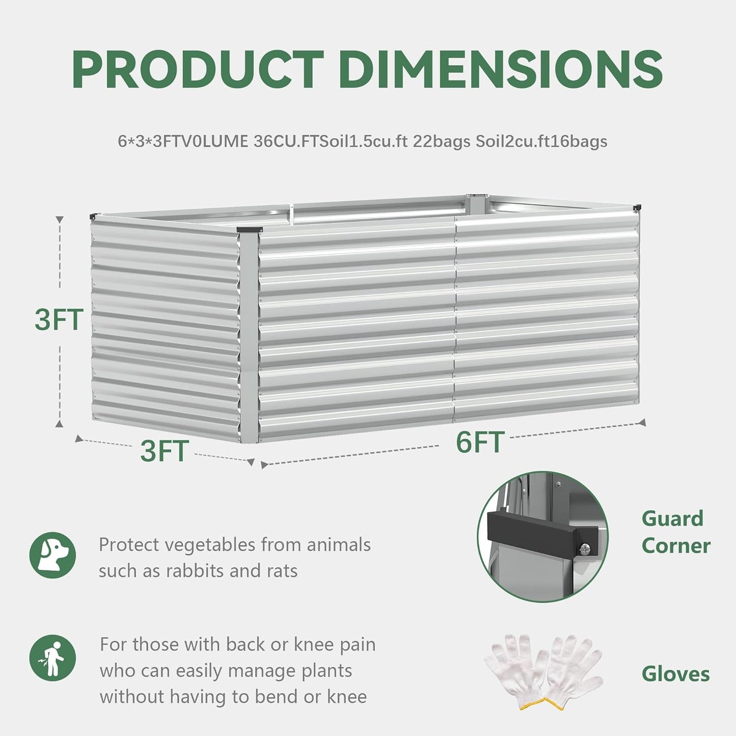 FOOWIN 2pcs 6x3x3ft Galvanized Raised Garden Bed, Planter Raised Garden Boxes Outdoor, Large Metal Raised Beds for Gardening, Garden Bed for Vegetables, Flowers, Herb, Silver