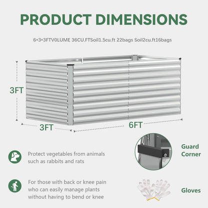 FOOWIN 2pcs 6x3x3ft Galvanized Raised Garden Bed, Planter Raised Garden Boxes Outdoor, Large Metal Raised Beds for Gardening, Garden Bed for Vegetables, Flowers, Herb, Silver