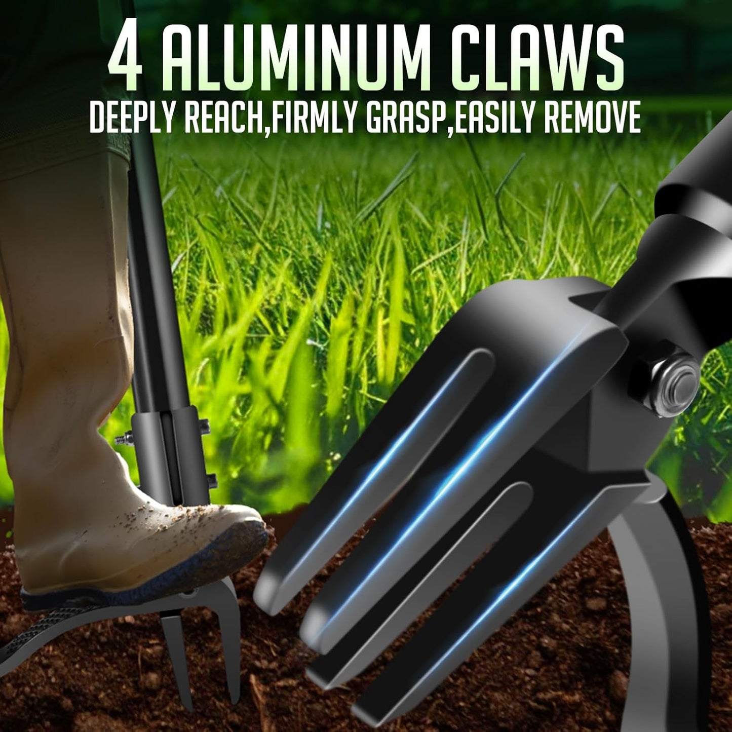 Weed Puller Tool - 63" Stand Up Weeder | 4-Claw Steel Head, 4 Adjustable Lengths | Heavy Duty Detachable Weeding Tool for Lawn/Yard/Garden | No Bending/Kneeling