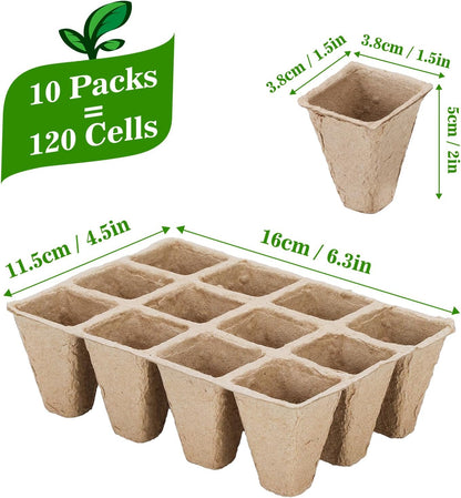 10 Packs Seedling Starter Trays 120 Cells, Biodegradable Seed Germination Trays Plant Starter Peat Pots for Seedlings