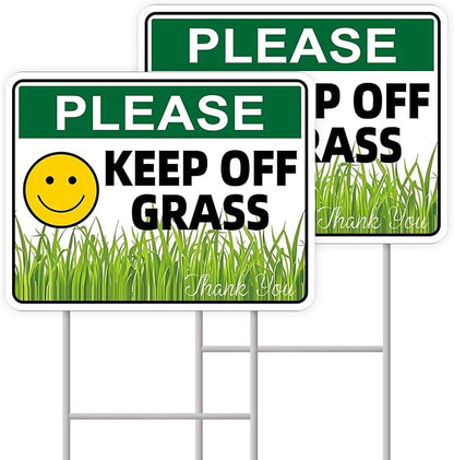 Keep Off Grass Sign, 2-Pack 13"x10" H-Metal Stakes, Double-Sided Signs, Corrugated Plastic, Keep Off Grass Signs For Yard