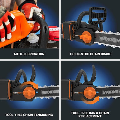 Worx Nitro 20V 12" Cordless Brushless Chainsaw 4.0 Ah Battery and Charger Included WG350