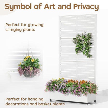 Metal Raised Garden Bed with Trellis & Wheels,72" x 35"x 15.7" Planter Box with Trellis,Privacy Planters for Patio,Garden Bed for Climbing Plants,Suitable for Climbing Plants and Vegetables,White