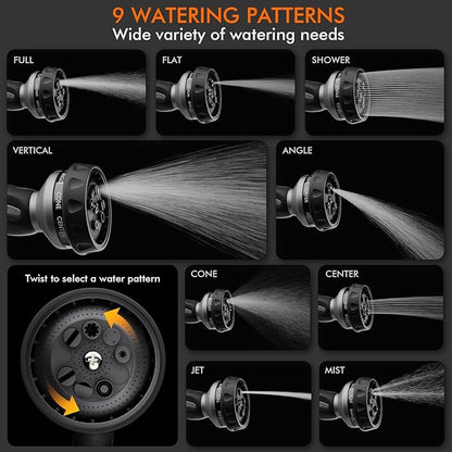 RESTMO Water Hose Nozzle, Metal Garden Hose Sprayer, Heavy Duty | 9 Spray Patterns | High Pressure | Thumb Flow Control, Ideal for Outdoor Lawn & Plant Watering, Car & Pet Washing, Silver