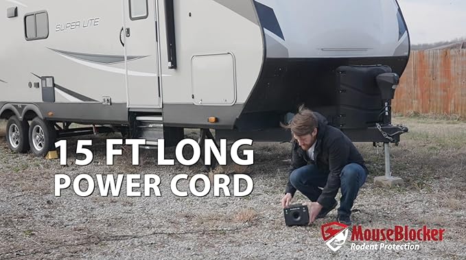 360 Outdoor Rodent Deterrent High Powered, Whisper Quiet Mouse Blocker That Protects up to 1000 sq ft Outside. RV, Camper, Carport, Mobile Home, 5th Wheel and All Vehicles.