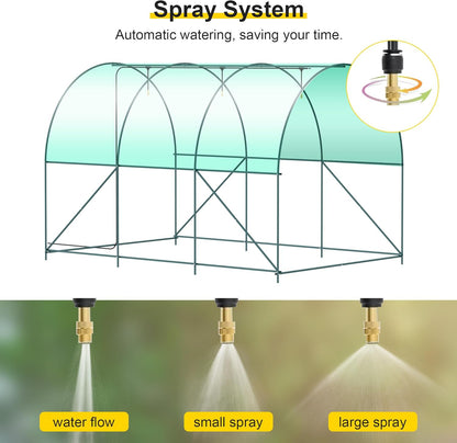 Greenhouse, 10’x7’x7’ Upgraded Walk-in Greenhouse with Spraying System, Heavy Duty Tunnel Green House with 6 Ventilated Mesh Windows & Zippered Roll-up Door, Large Plant Garden Hot House Outdoor