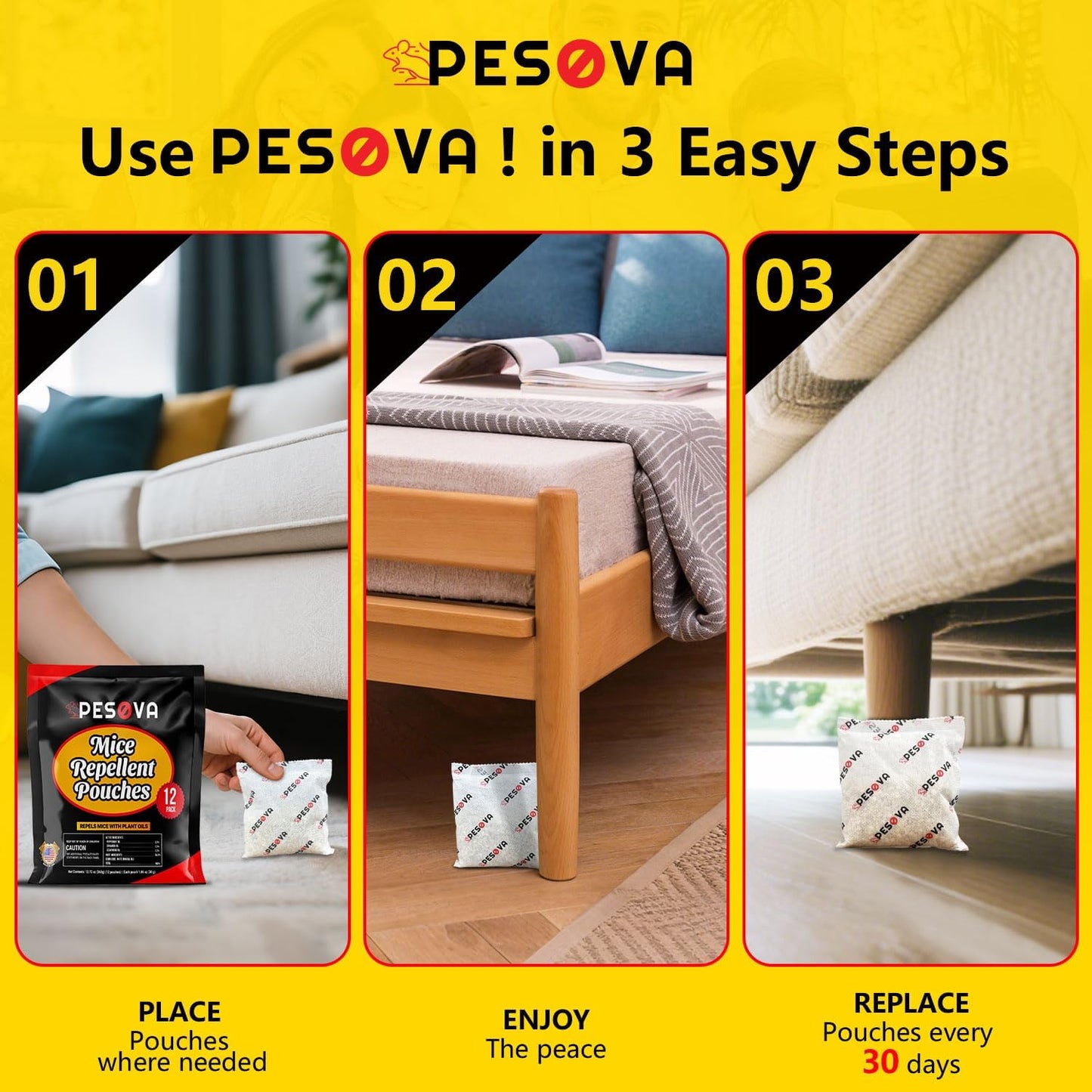 Mouse Repellent Pouches, Natural Rodent Repellent for Home, Car, RV, Garage, and Storage-Peppermint Scented Mice Repellent, Long-Lasting Indoor & Outdoor Rodent Defense (12 Pack)