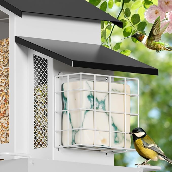 White Metal Bird Feeder Birdhouse, Outdoor Hanging Wild Bird Feeders for Outdoors, Perfect Birdhouses for Outside Bird Lovers
