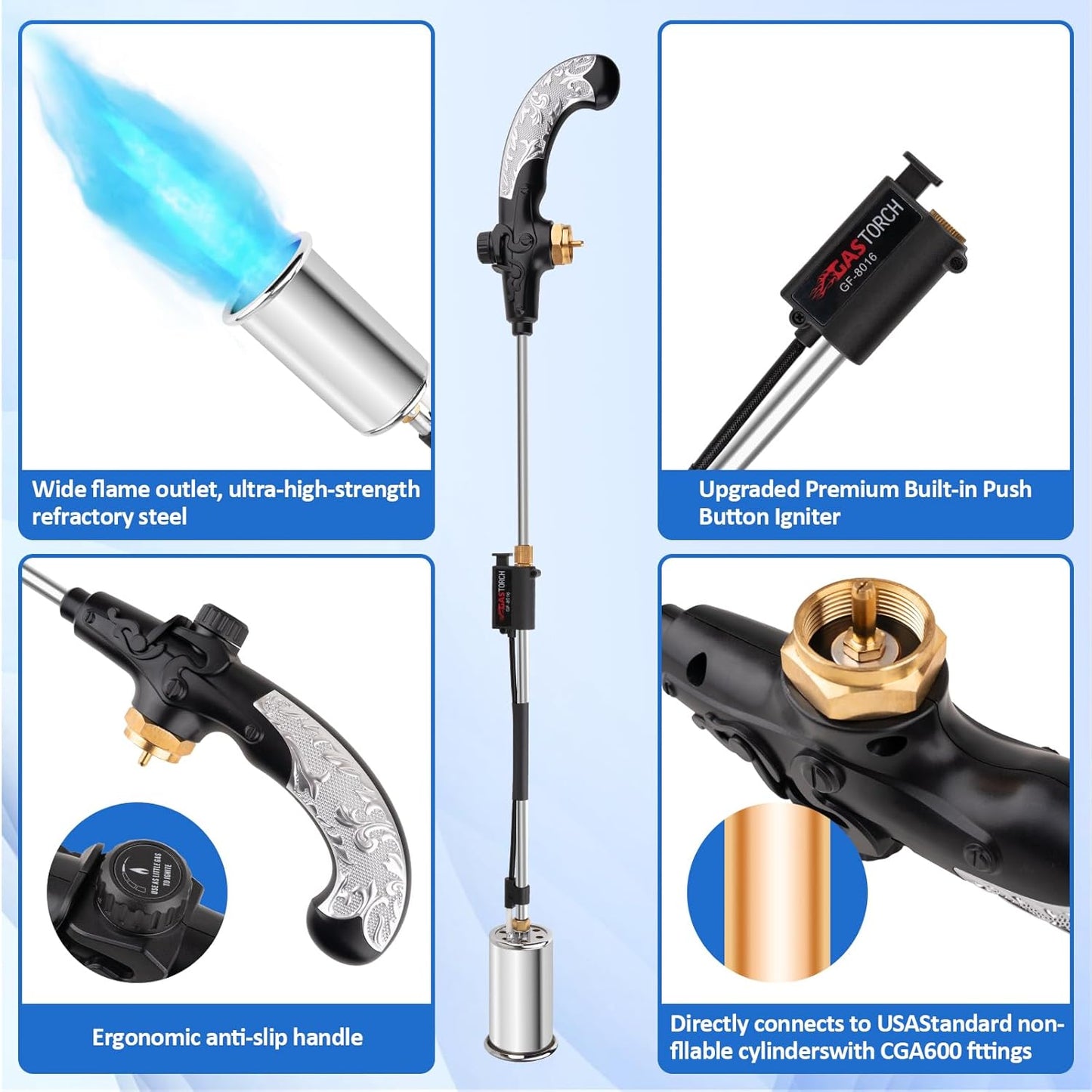 Siasky Weed Torch Propane Burner 1,200,000 BTU, Propane Weed Torch with Push Button Igniter, Flame Weeder Torch for Weeds, Snow Melting, Asphalt, Garden, Roofing, Weed Torch Kit for Outdoor Use