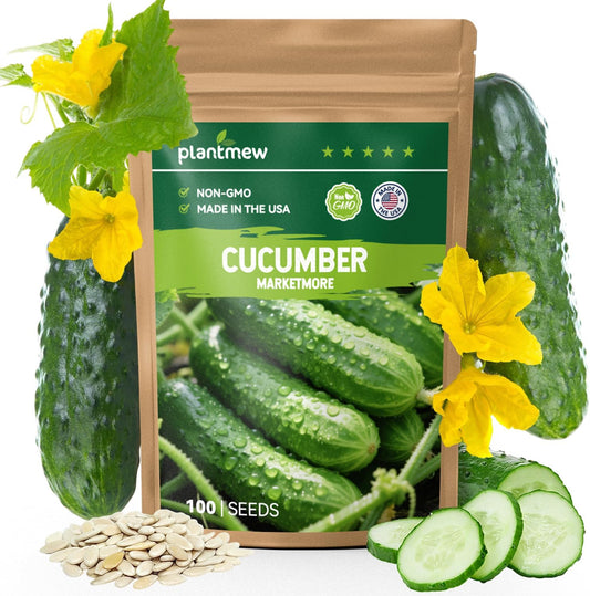 Marketmore Cucumber Seeds for Planting - 100 Seeds, Heirloom, Non-GMO Seed Packet - High Yield Slicing Cucumber for Home Garden, Indoor/Outdoor