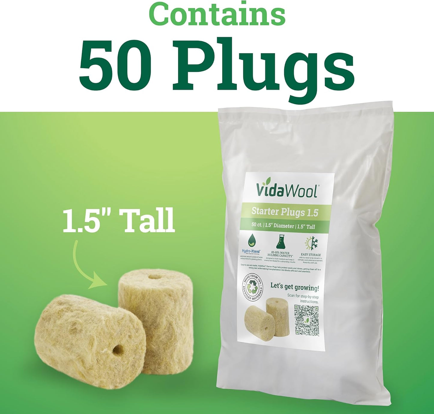 1.5" Seed Starter Plugs-Hydroponic Pods- Stone Wool-Rock Wool Cubes for Hydroponics-Plant Starter Grow Pods-Hydroponics Growing System-Garden Supplies for Plant Propagation-50 Count Bag