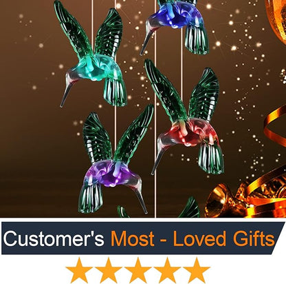 JOBOSI Hummingbird Decor Gifts, Solar Hummingbird (3.5 * 4.5in) Wind Chimes Lights, Mothers Day Wind Chime Gift, Gifts for mom, Women, Grandmother, Outdoor Garden Lawn Yard Decor