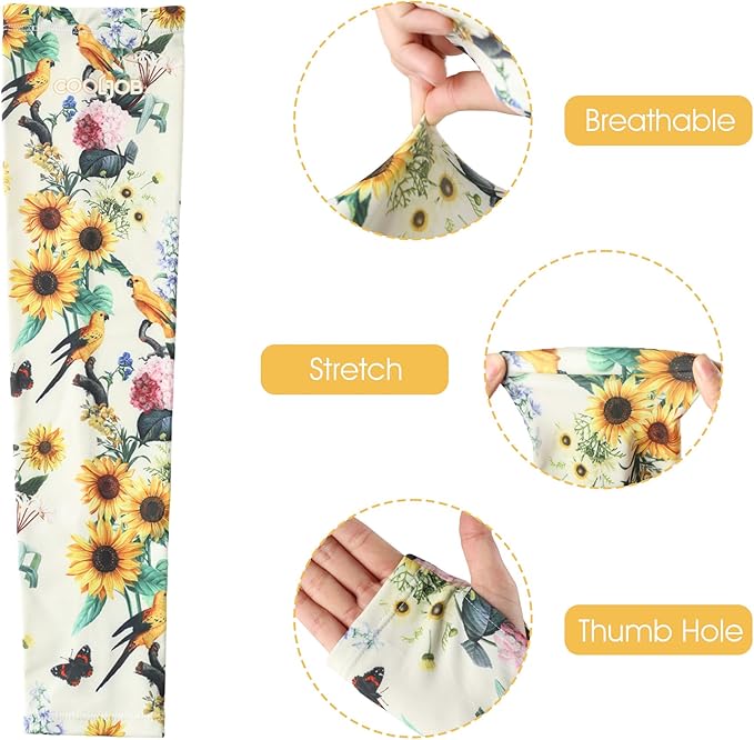 COOLJOB Gardening Sleeves UV Cooling Sun Protection Arm Cover for Women with Thumb Hole for Gardener, Farmer, Outdoor Sport