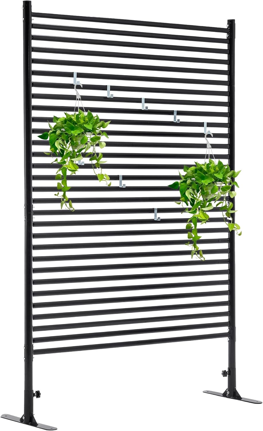 Metal Outdoor Privacy Screen with Stand, 3.9 ft W x 6 ft H Slatted Privacy Screens and Panels, Decorative Privacy Screen Fence Panels Freestanding for Outside Patio Garden Backyard, Black, 1 PC