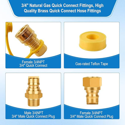 3/4" Natural Gas Quick Connect, Hose Quick Connect,Natural Gas Quick Connect Fittings, Heavy-Duty Brass Large Flow Quick Disconnect for Commercial Kitchen Equipment, Generator Etc Gas Equipment