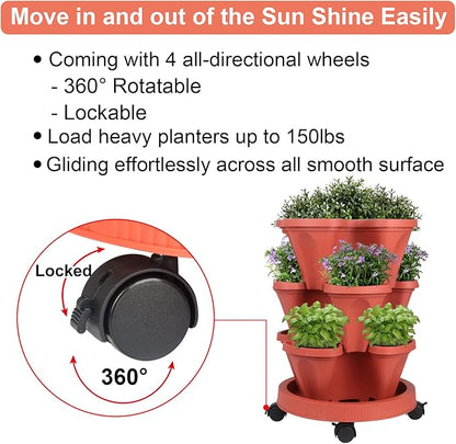 Vertical Planter 3 Tier Stackable Planters Garden Planters Strawberry Herb Flower and Vegetable Planter Indoor Outdoor Gardening Pots with Removable Wheels and Tools 2-Pack
