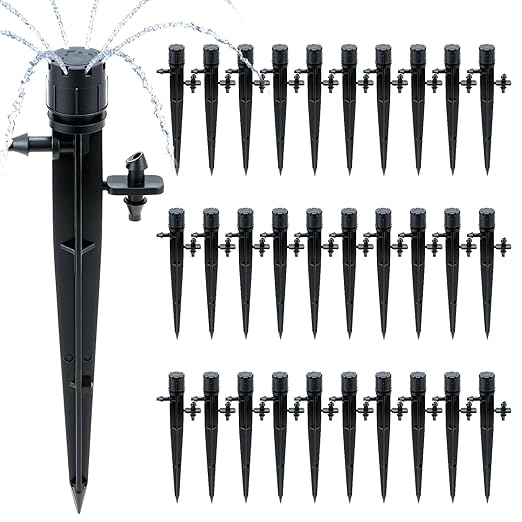 30 Pcs Drip Irrigation Emitters, Adjustable Irrigation Drippers Micro Sprinkler Drip Sprinkler Head for 1/4 Drip Irrigation Tubing, 360° Water Flow Drippers for Drip System, Automatic Irrigation