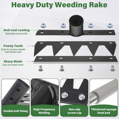 Weeding Rake Tool, Garden Weed Puller with Detachable Long Handle, 62 Inch Heavy Duty Hand Weed Remover Tool for Lawn, Yard, Atio and Backyard (5 Tines)