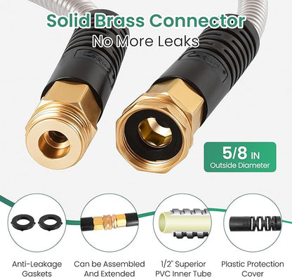 Cesun Metal Water Hose 50 ft, Outdoor Heavy Duty Garden Hose, Flexible, No Kink and Lightweight Stainless Steel Garden Hose for RV, Outdoor, Yard, Lawn, 50 foot x 5/8", Female to Male