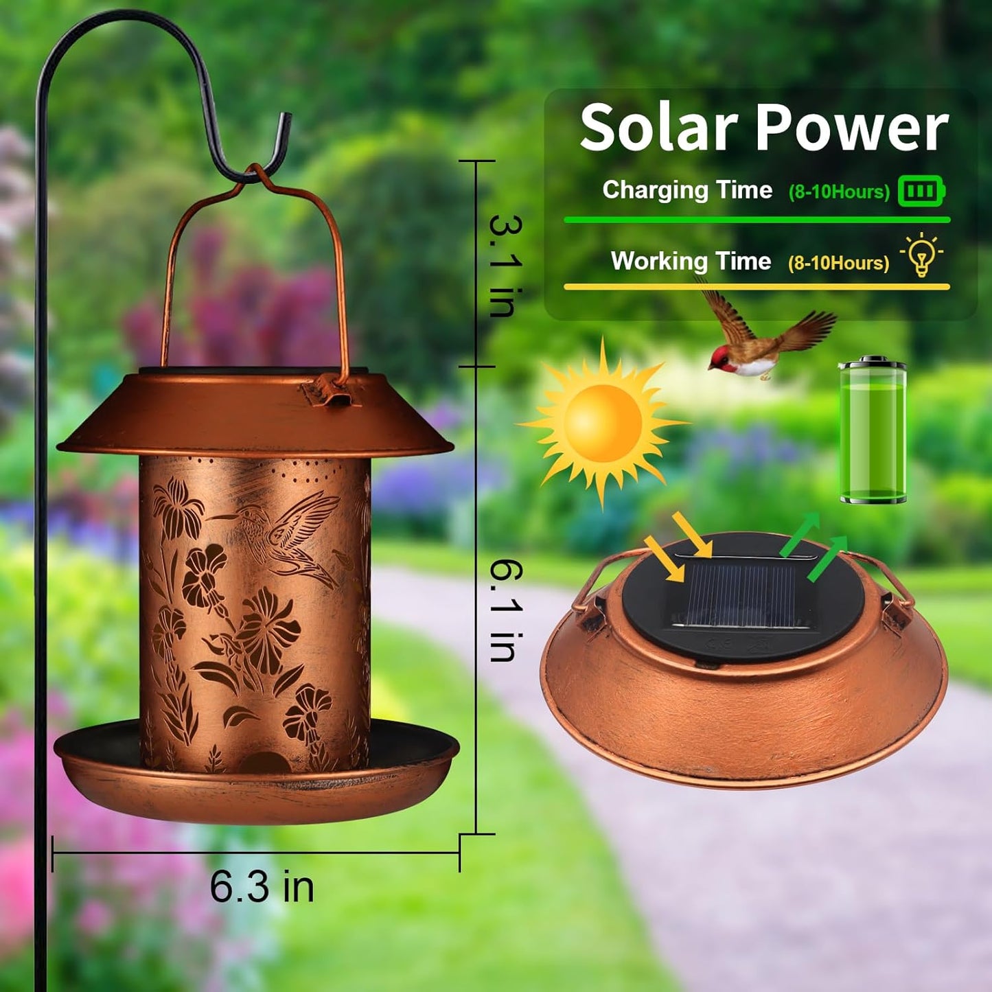 Solar Bird Feeder for Outdoors Hummingbird Solar Lanterns Metal Waterproof Outside Wild Bird Feeders Birthday Gifts for Women Mom Grandma Outdoor Hanging Garden Decor Lights for Yard, Patio