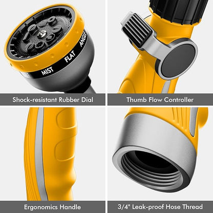 RESTMO Watering Wand Heavy Duty, Metal Garden Hose Wand with 10 Spray Patterns, 15-Inch Long Hose Nozzle Sprayer with Thumb Flow Control, Ideal to Water Hanging Baskets and Shrubs, Yellow