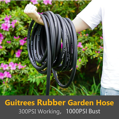 75FT 3/4 Heavy Duty Rubber Garden Hose - 200psi Working, 1000psi Burst - Hot/Cold Water - Five-Layered Braiding for Durability - Versatile for Gardening, Agriculture, Construction(Black)