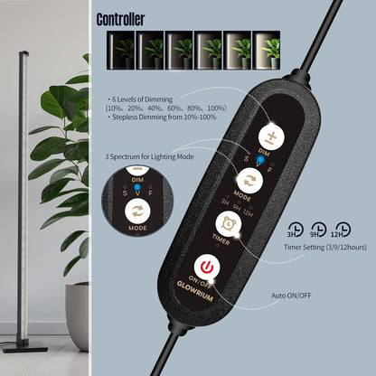 GLOWRIUM Grow Lights for Indoor Plants, 30W Vertical Plant Grow Lights with Auto-Timer, Full Spectrum LED Standing Plant Grow Light, 3 Light Modes, 6-Level Dimmable (45in)