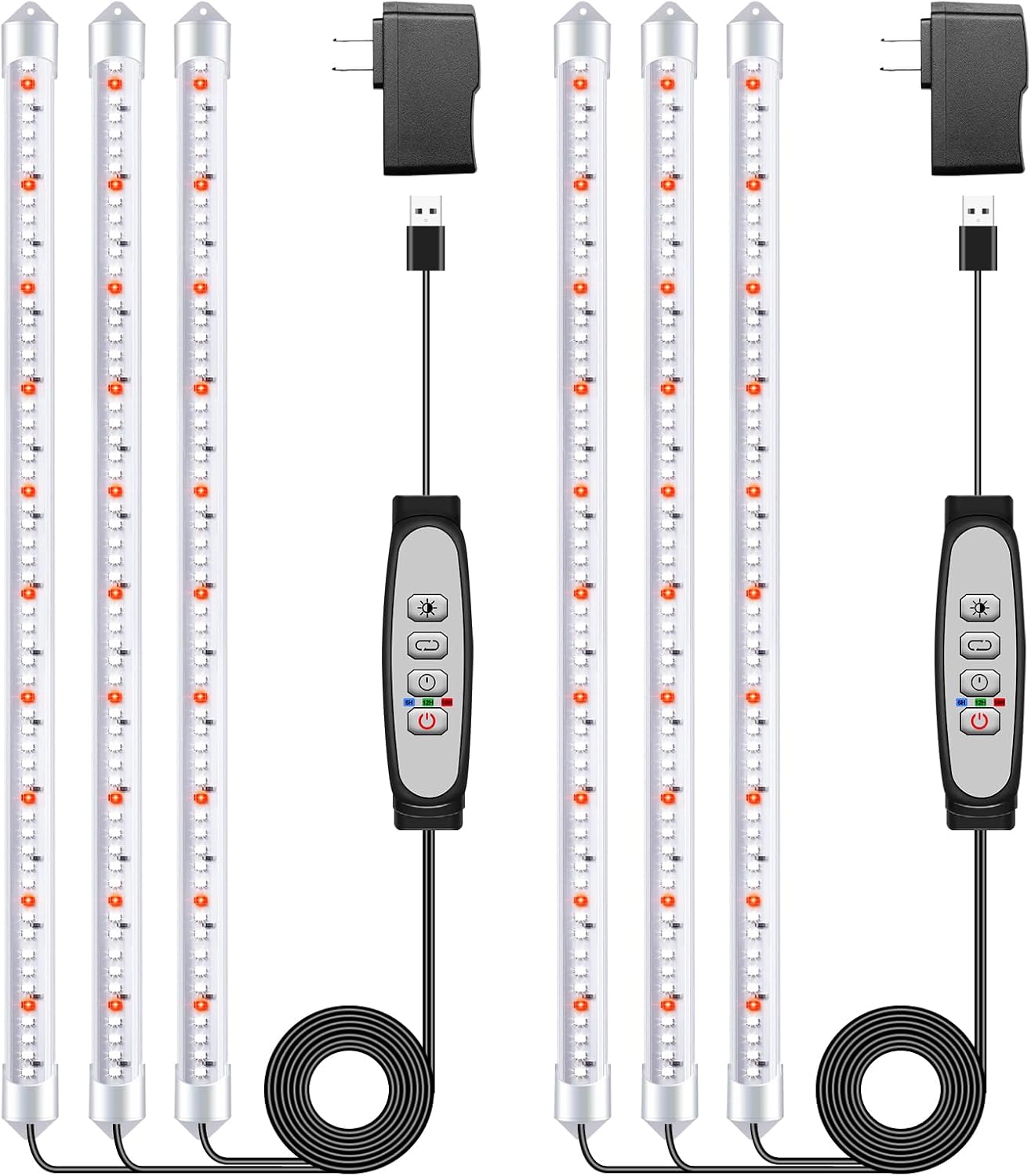 Tri-Bars Grow Light Strips for Indoor Plants with Auto ON/Off Timer 6/12/18H, 5 Dimmable Levels for Shelves Plant Growing(Pack 2)