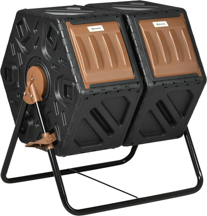 Dual Chamber Compost Tumbler Bin, Outdoor Tumbling Composter with 24 Ventilation Openings and Steel Legs, 34.5 Gallon