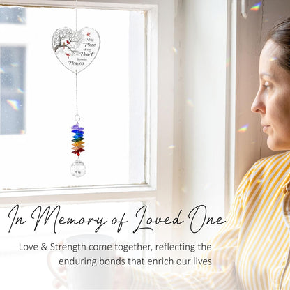 Glass Suncatcher Ornament - A Big Piece of My Heart Lives in Heaven - Sympathy Gifts for Loss of Loved Ones - Christmas Tree Remembrance Hanging Pendant - Crystal Rainbow Maker