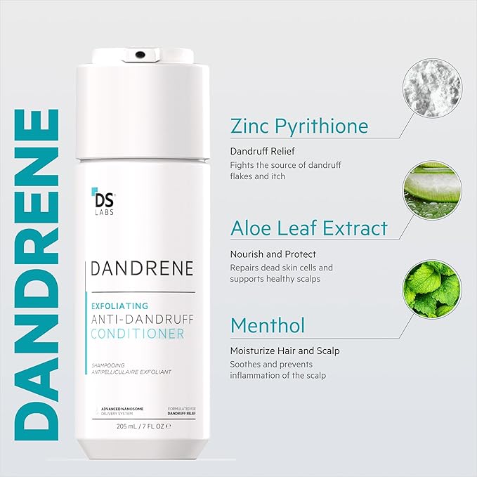 DS Labs Dandrene Dandruff Conditioner, 205mL - for Itchy, Flaky Scalp, Moisturizing Conditioner with Aloe Vera, Supports Scalp Health & Oil Control, For Seborrheic Dermatitis & Psoriasis