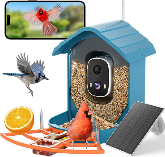 Smart Bird Feeder with Camera Solar Powered for Outside Birdhouse with Camera, AI Identify Birds Species, FHD Live Video, Instant Arrival Alerts, Ideal Gift for Bird Lovers or Family
