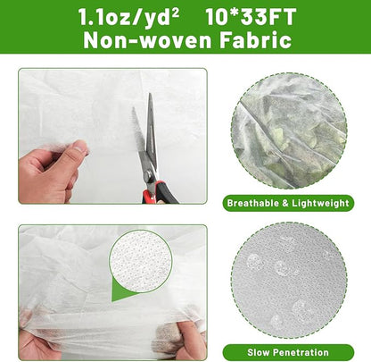 SnugNiture Plant Covers Freeze Protection, 10ft x 33ft 1.1oz/yd² Frost Cloth for Outdoor Plants, Floating Row Cover Frost Blanket for Winter Garden Vegetables Protection