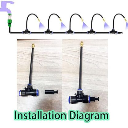 Automatic Greenhouse Drip Irrigation Kit with 20 Brass 360° Adjustable Nozzles 65FT 1/2" Tubing & Misting System for Outdoor Plants, Hydroponics,Raised Beds & Flower Gardens-Easy Setup & Water Saving