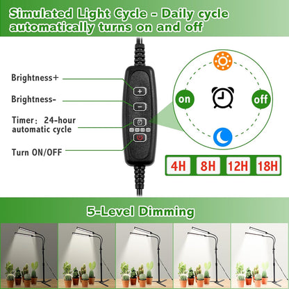 Grow Lights for Indoor Plants, Full Spectrum LED Tabletop Plant Lights for Indoor Growing, Dual-Head Gooseneck Plant Lamp with 5 Dimmable & Auto On/Off 4/8/12/18H Timer, Height Adjustable 9.8-25''