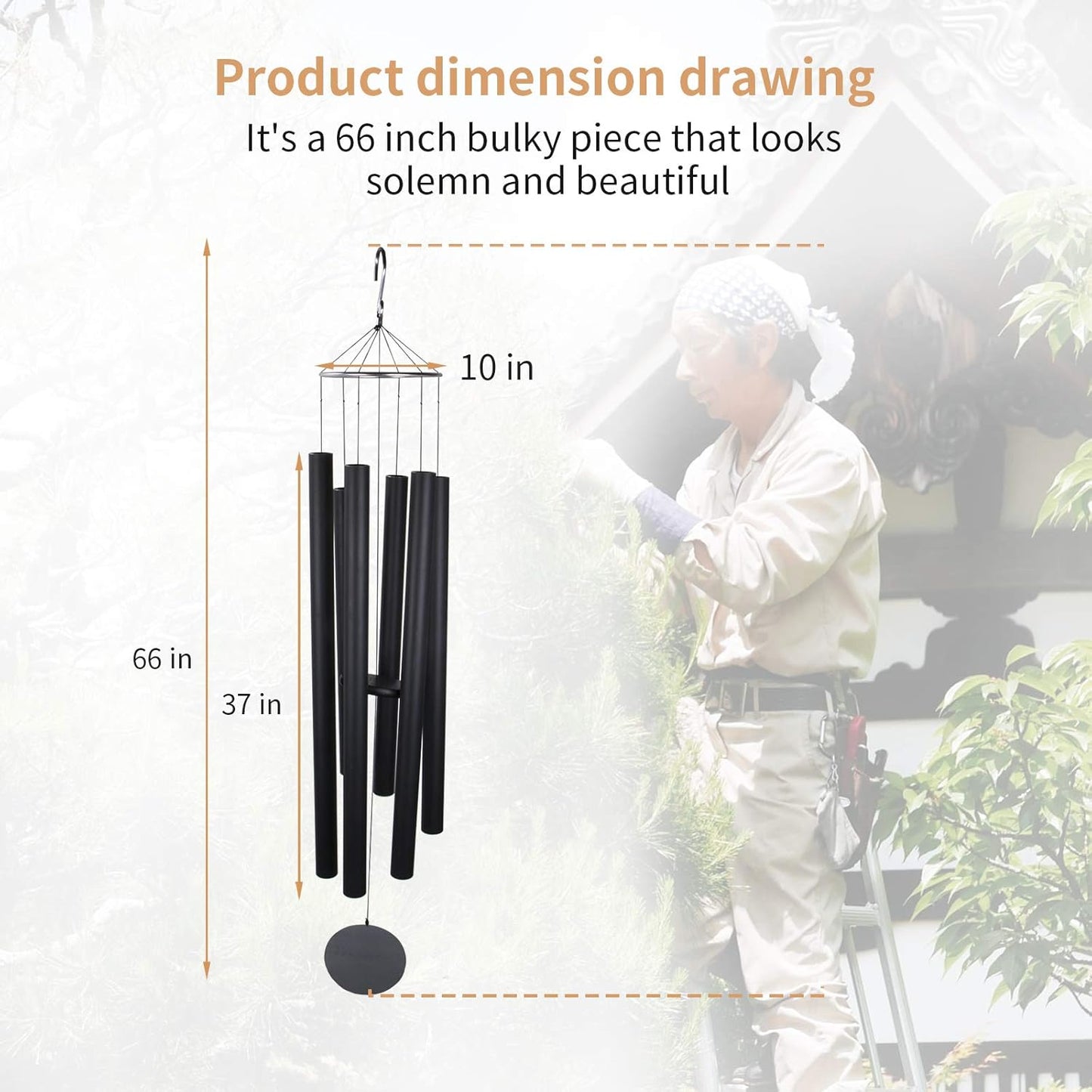 Taman Large Wind Chimes, 66” Wind Chimes for Outside Deep Tone Memorial Sympathy with 6 Tuned Tubes Gifts for Patio Balcony Garden Yard Home Decor