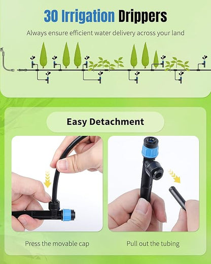 Pawfly 30 Pcs Push-to-Fit Drip Irrigation Emitters with Adjustable 360 Degree Water Flow Irrigation Drippers Drip Emitters Sprinklers with Stake Drip Irrigation System Parts for 1/4 Inch Tubing